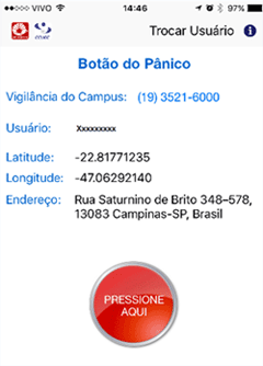 Tela do Aplicativo do Botão do Pânico