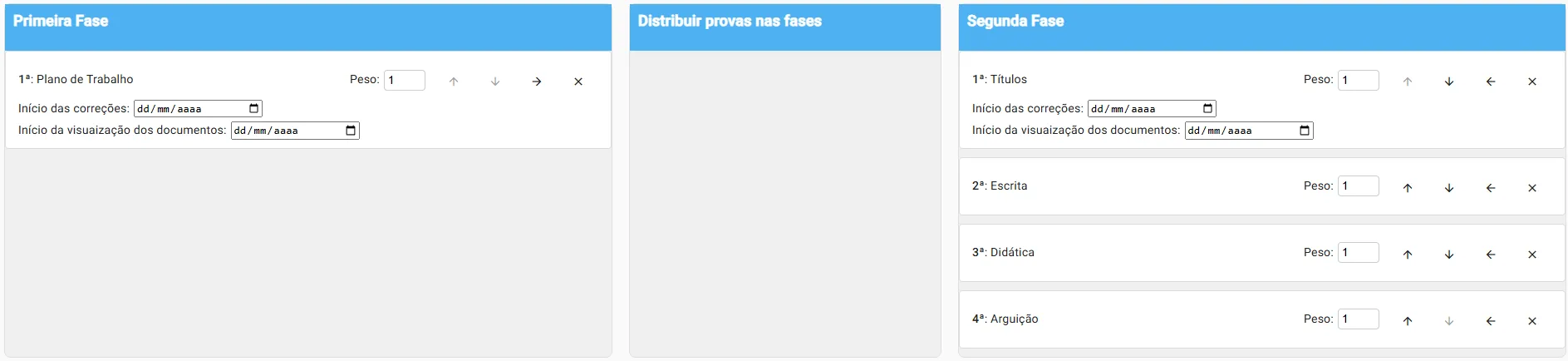 Distribuição das provas