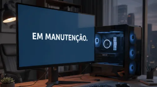 Computador contendo o texto "em manutenção"