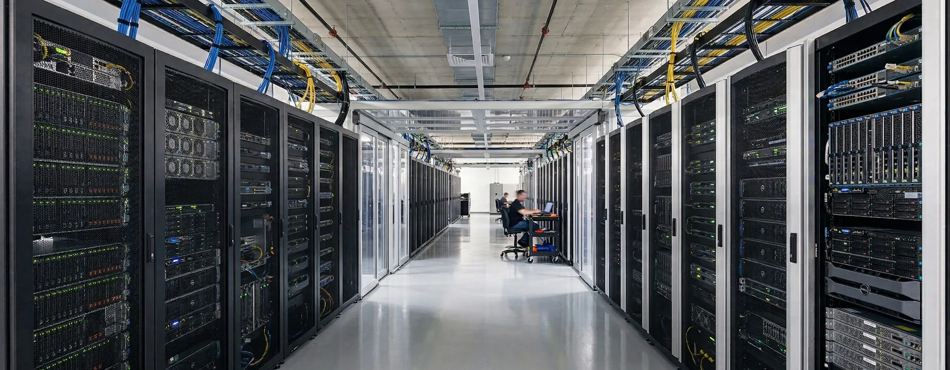 Um datacenter, com vários racks de servidores