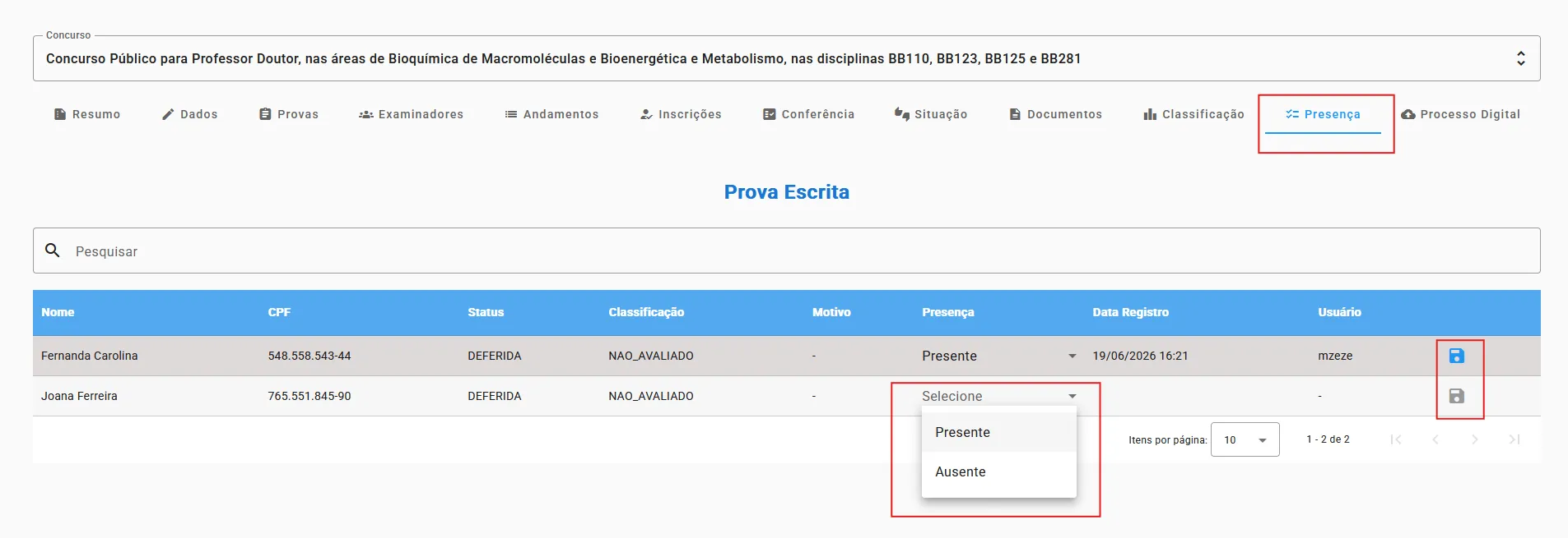 Lista de presença