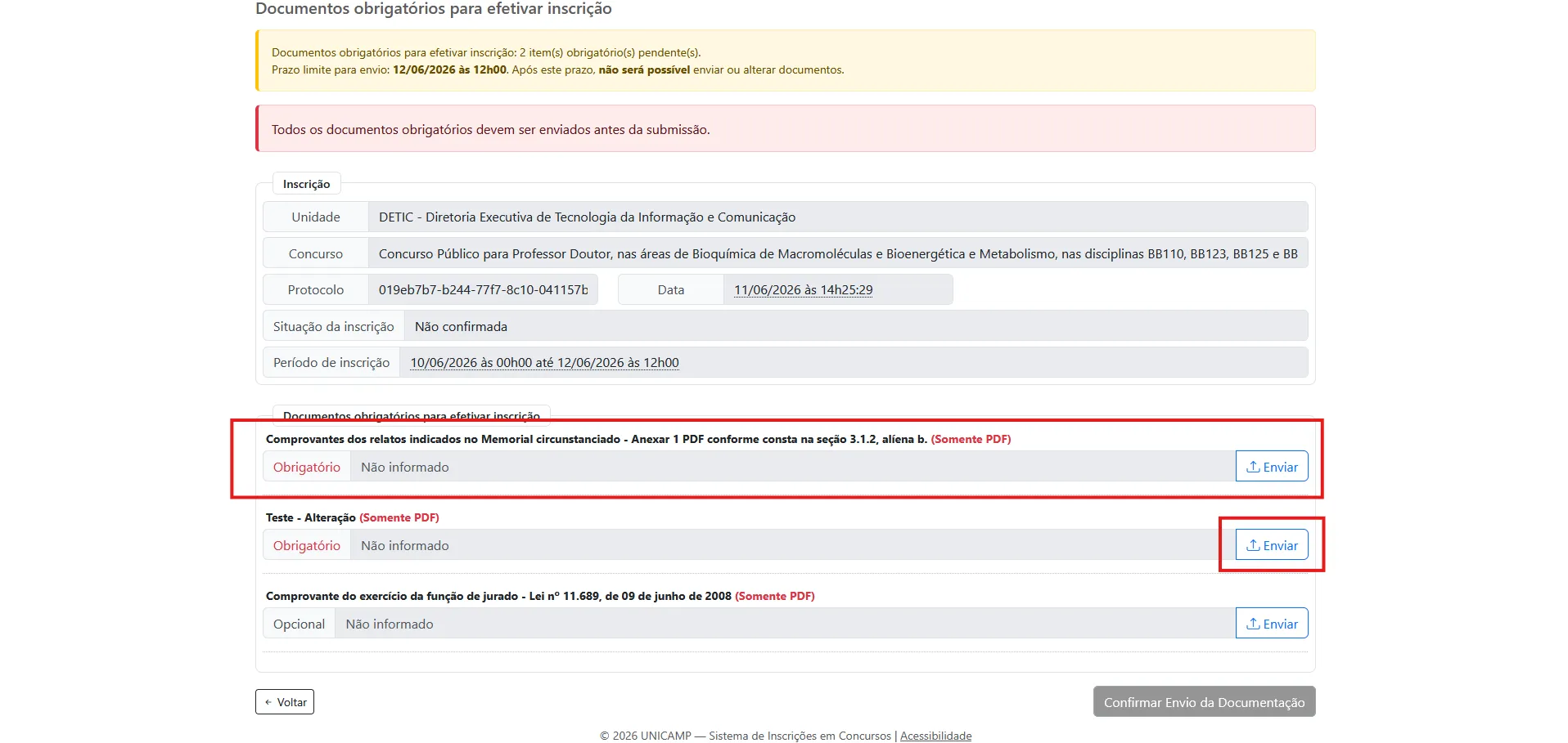 Documentos obrigatórios 