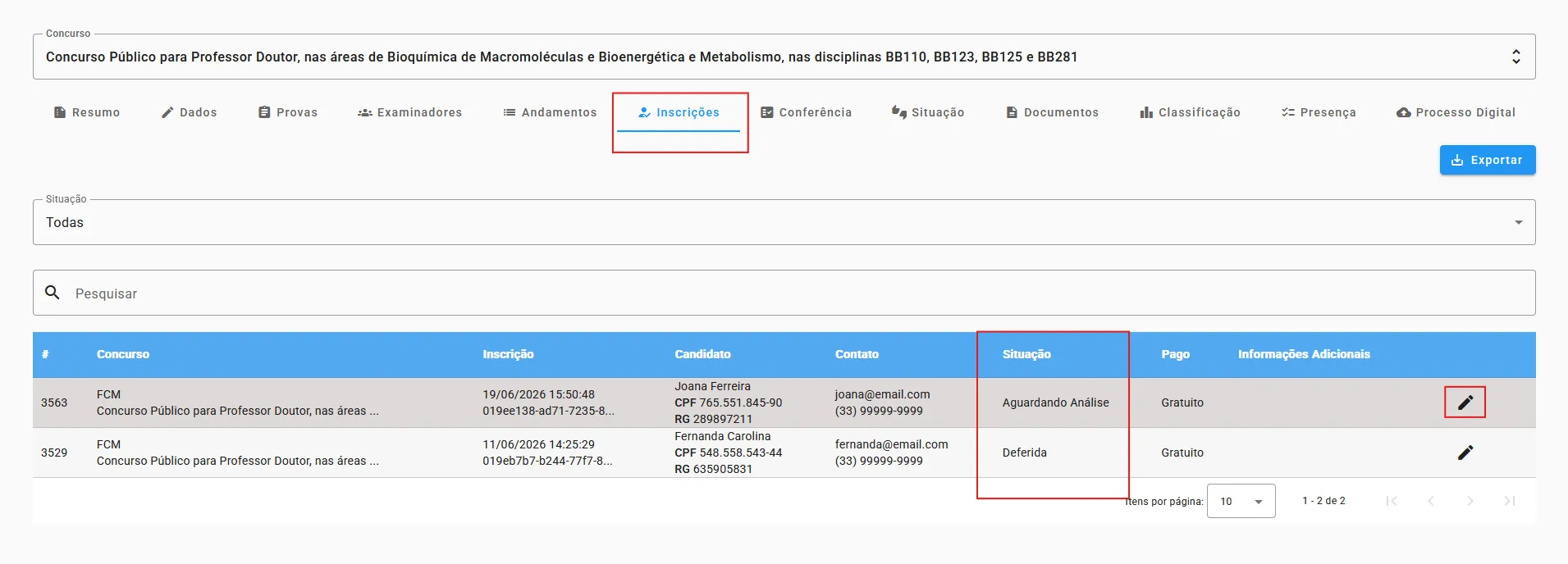 Inscrições