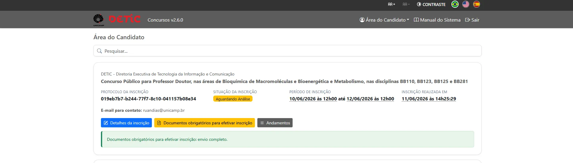 Lista de inscrições