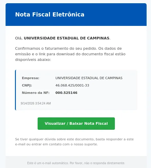 Mensagem de phishing circulando na universidade. Não cliquem em links de remetentes desconhecidos